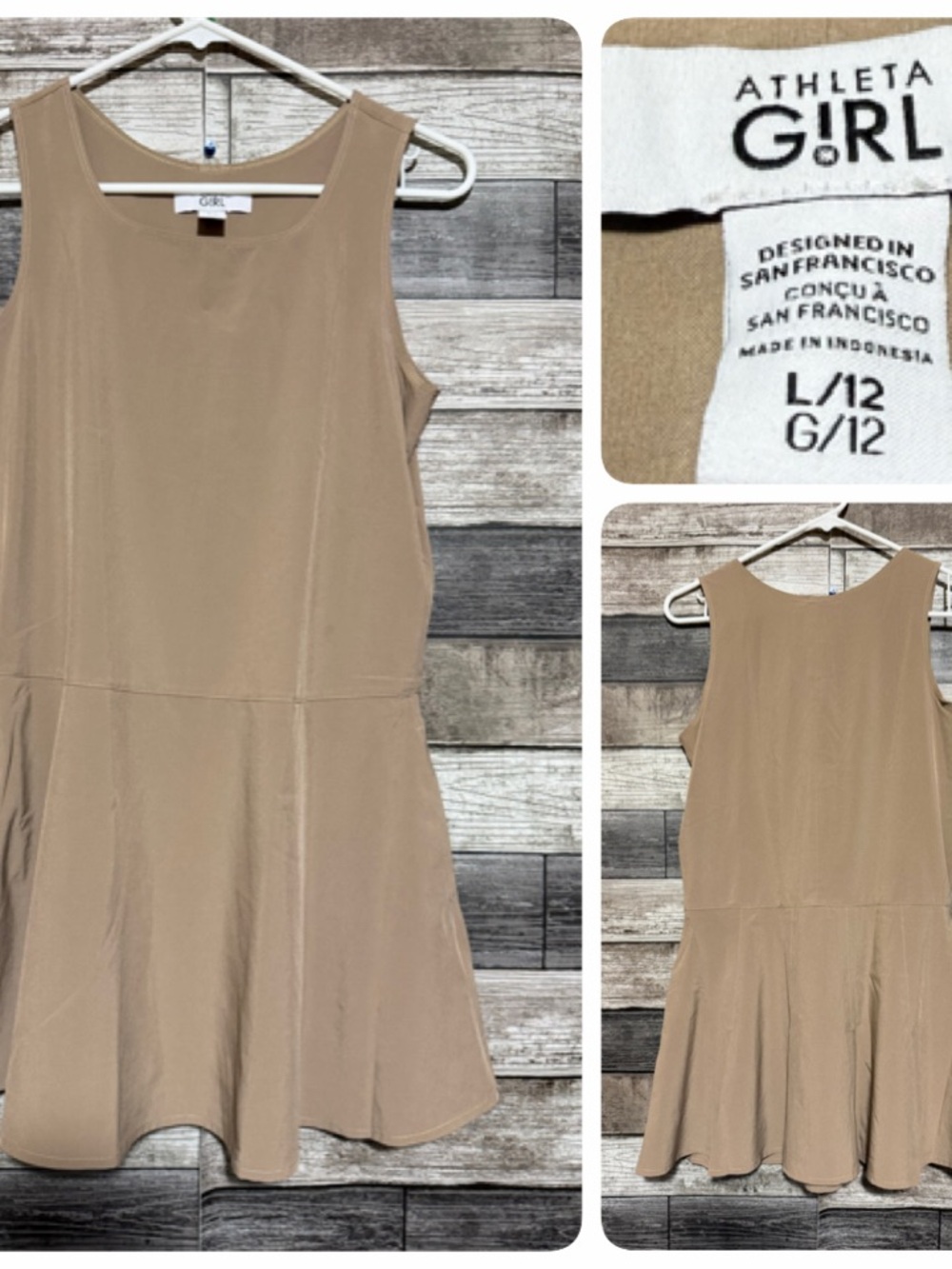 Athleta Girl Tank Dress Girls Large 12 Tan Pockets Fit Flare Athletic Stretch